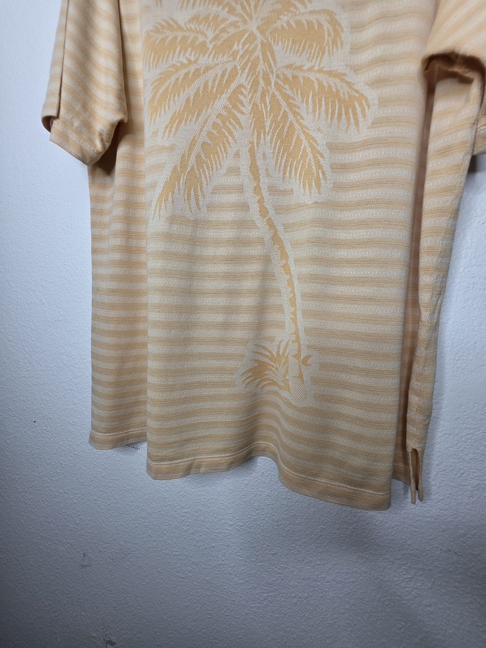 Tommy Bahama 18 Golf Mens L Yellow Beige Striped Short Sleeve Polo Palm Tree - Picture 14 of 15